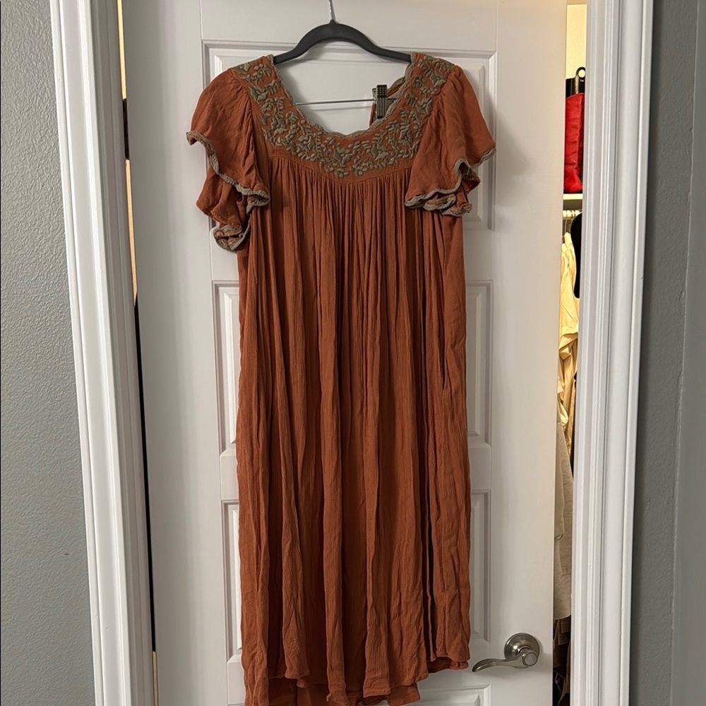 Embroidered Rust Dress